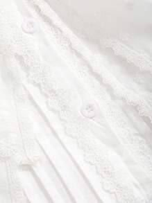 DAZY 女式蕾丝拼布彼得潘领灯笼袖衬衫，秋季女装，返校服长袖上衣 - 白色 - 查看 8