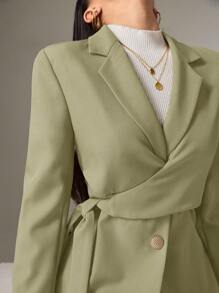 Heiryn Women Solid Color Lapel Long Sleeve Side Knot Blazer Back To School In Fall/Winter - Olive Green - View 6