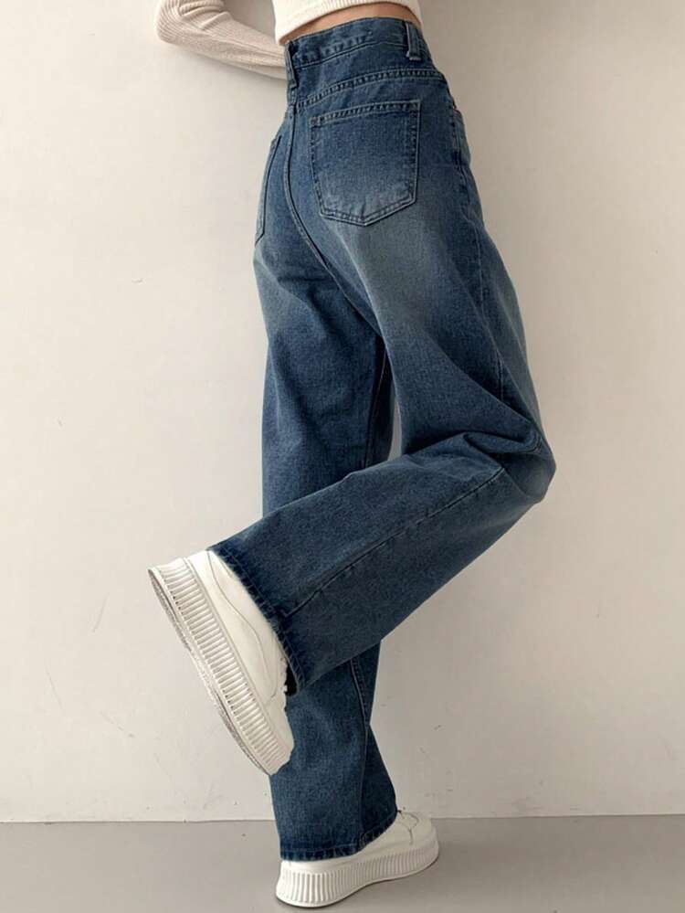 Women's Loose Fit Wide Leg Long Denim Jeans, Minimalist & Fashionable, Suitable For Summer