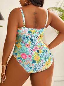 Swim Vcay 大码女式连体随机印花细肩带休闲海滩度假泳衣 - 彩色 - 查看 2