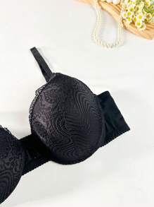 1pc Plus Size Lace Front Closure Underwire Lingerie Bra - Black - View 3