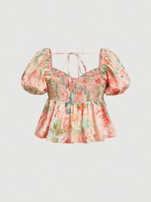 SHEIN MOD Women Floral Print Ruffle Puff Sleeve Blouse
