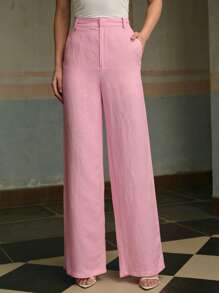 ZEYLAH Women's Linen Straight Leg Suit Pants, Spring Summer - Pink - View 4
