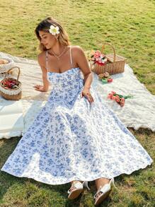 Flirla Plus Size Ditsy Floral Sleeveless Dress, Casual Holiday Wear