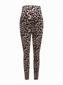SHEIN Maternity Adjustable Waist Black Leggings And Leopard Print Leggings, Multi-Color - Multicolor - View 9