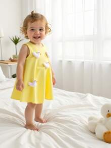 SHEIN 女婴可爱小黄鸭连衣裙，休闲时尚，适合日常穿着 - 彩色 - 查看 8