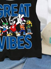 小男孩休闲简约字母印花无袖背心，适合夏季