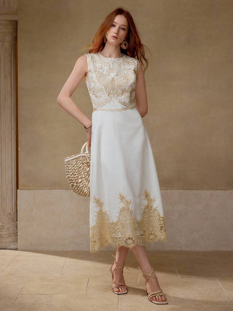 CONTRAST LACE ZIPPER DRESS