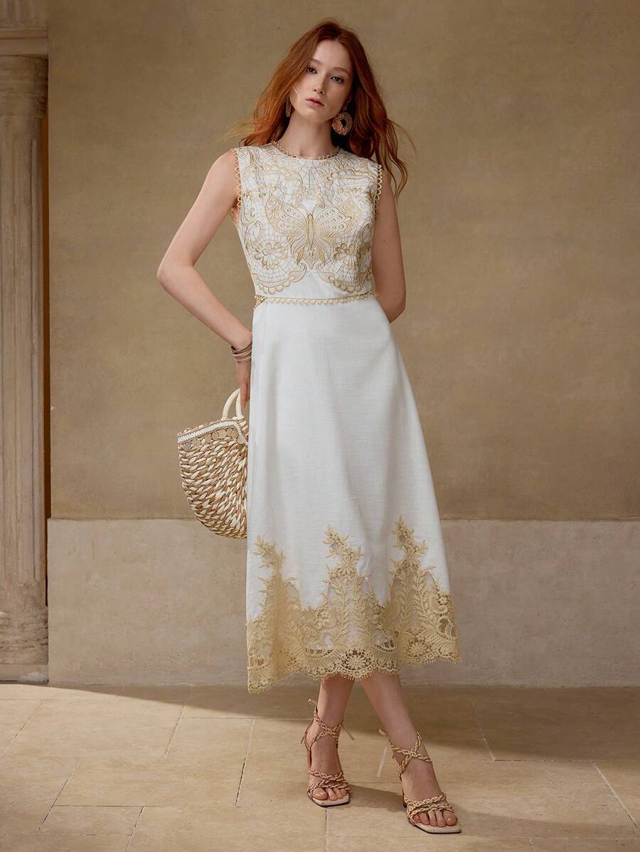 MOTF PREMIUM CONTRAST LACE ZIPPER DRESS