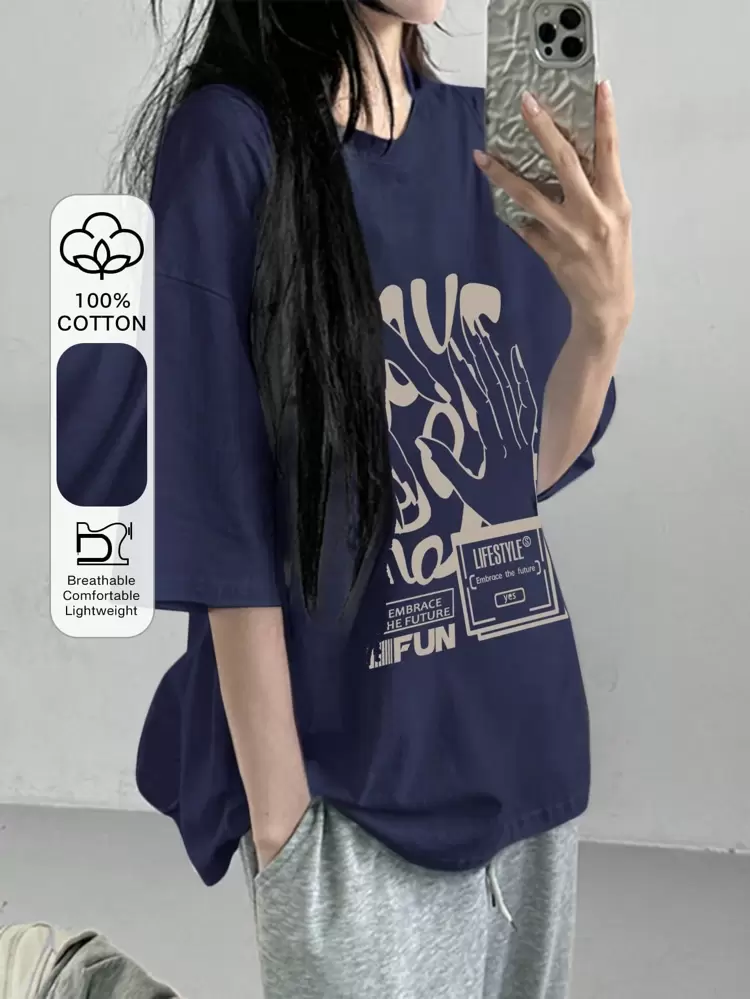 Women's Street Style Loose T-Shirt With Large Graphic Design Summer Oversized T-Shirt Streetwear