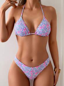 SHEIN Swim 碎花随机图案比基尼泳装，适合度假和海滩