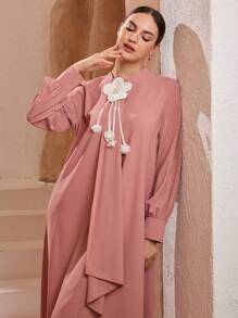 Graceveil Blouse à manches longues femme avec décor floral 3D et ourlet asymétrique de couleur unie - Vieux Rose - Voir 5