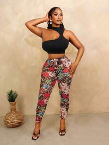 BamGleam Moderne Leggings mit Leoparden- und Blume Muster für den Urlaub - Rot - Übersicht 6
