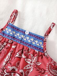 Vestito da bambina/neonata senza maniche 2025, nuovo vestito estivo rosso con stampa floreale retrò per vacanze
