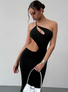 Aloruh 1pc Women's Solid Color Sleeveless Halter Backless Mermaid Dress