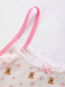 SHEIN 少女碎花小熊印花吊带背心，多色可爱卡通学生贴身衣物 - 彩色 - 查看 3