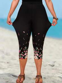 EMERY ROSE Plus Size Casual Floral Print Leggings,Concert Women,Easter Women,Easter Women,Country Concert, Western Wear Women,Boho Chic,Boho Women Summer For Women - Black - View 3