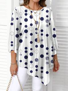 EMERY ROSE قميص مطبوع بطول كامل للربيع والخريف، مريح ومبسط، مقاس كبير الحجم