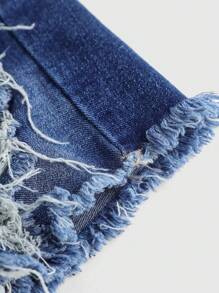 SHEIN Girlism Tween Girls' Y2K Spring Summer Break Solid Washed High Stretch Distressed Ripped Denim Long Shorts With Frayed Hem And Pockets,Girls Denim Skinny Biker Shorts,Stylish Casual Jeans Shorts,Tween Girl Boho Holiday Concert Outfit Rave Outfits Festival