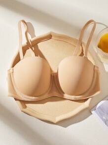 LUVLETTE Plus Woman 内衣裸色透气无肩带隐形无缝聚拢钢圈 T 恤内衣外穿基本款半罩杯文胸 - 杏色 - 查看 14