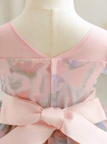 SHEIN Glamorique Kids 泡泡袖花卉印花公主薄纱连衣裙 - 粉色 - 查看 8