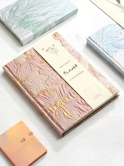1 st inbunden A5-anteckningsbok med präglat omslag, kreativ tidskrift med liljetema, perfekt för att skriva och ta anteckningar
