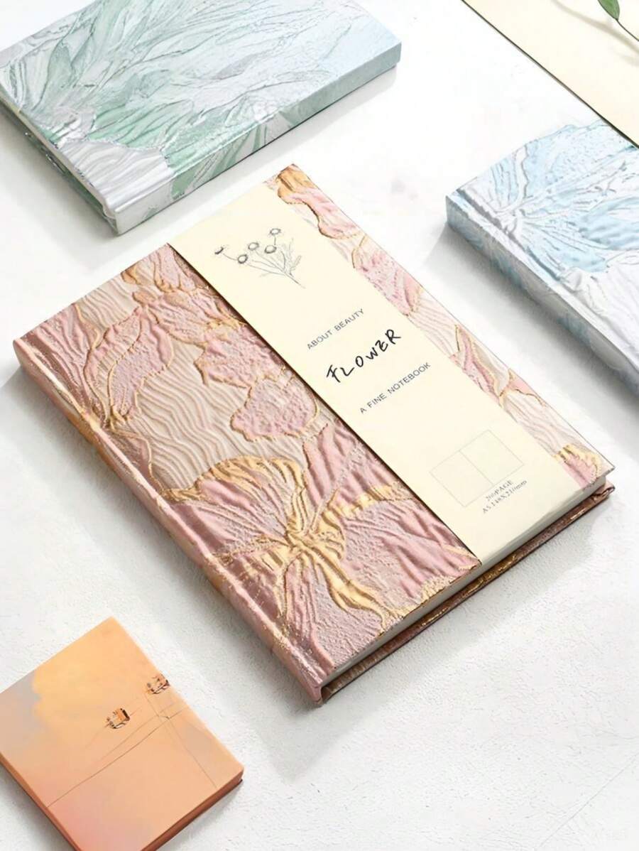 1pc Hardcover A5 Notebook With Embossed Cover, Creative Journal With Lily Theme, Perfect For Women Writing And Note Taking Office School Supplies Journal Book Diary Planne Stationery Supplies Wedding Pink Notebook