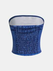 SHEIN Essnce 2 Packs Denim Effect Strapless Top Tube Top Crop Top(No Denim)