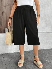 EMERY ROSE Pantalones capri de talla grande, cintura alta, rectos y sueltos - Negro - Ver 3