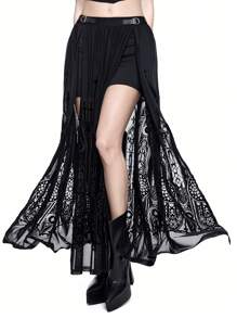 ROMWE Goth Vintage Gothic Castle Flocked Pattern Skirt