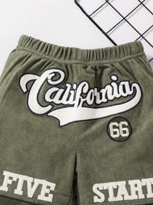 Young Boy Cool Letter Embroidered Shorts, Summer Kids Clothes Boys Shortskids Shorts For Boysshorts For Kids Boygetaway,Holiday,Travel,Relax,Sunbathing,Summer - Army Green - View 6