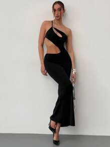 Aloruh 1pc Women's Solid Color Sleeveless Halter Backless Mermaid Dress