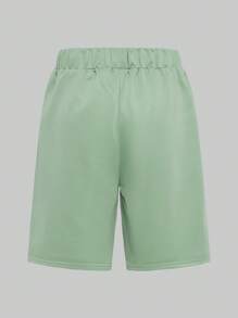 SHEIN Tween Boy Colorblock Letter Print Crew Neck Short Sleeve T-Shirt And Loose Shorts Set