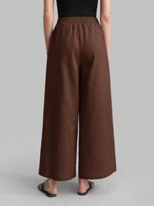 Ontre 女士纯色休闲抽绳裤，适合商务、休闲、度假、海滩、生日派对、教师，2025 年秋季 - 棕色 - 查看 3