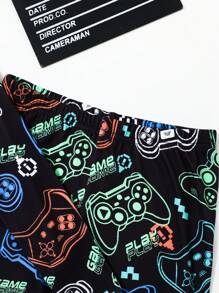 SHEIN Tween Boy Fluorescent Game Controller Pattern Round Neck Long Sleeve Snug Fit Pajama Set, 2 Pcs - Multicolor - View 3