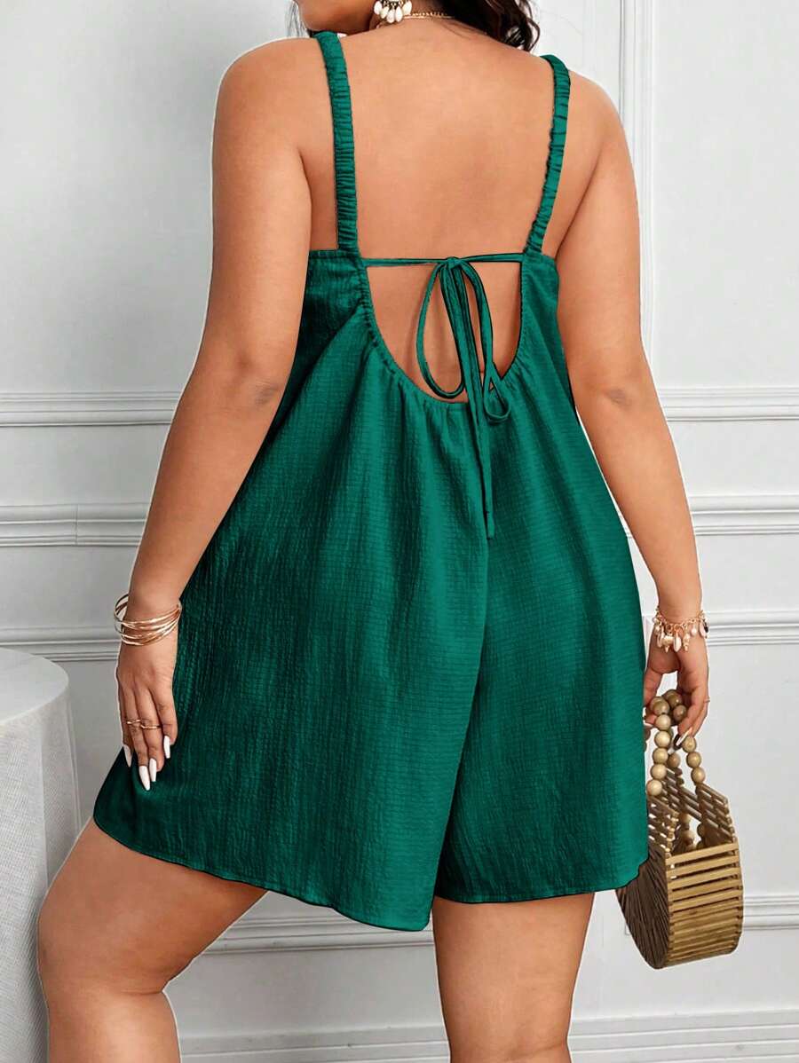 Vionelle Bộ đồ liền thân mùa hè màu trơn đơn giản mặc hàng ngày cỡ lớn dành cho nữ có dây đeo ngắn mùa hè Bộ đồ liền thân nữVáy đen ngắnBộ đồ liền thân ngắn - Màu xanh lá cây đậm - Xem 1
