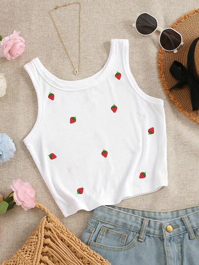 INAWLY Women's Strawberry Embroidery Camisole Tank Top