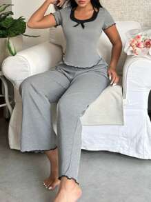 Women's Butterfly Contrast Color Sling Sleepwear Set - Grey - View 4