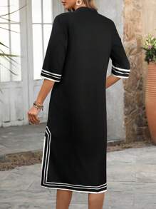 EMERY ROSE 女士长袖复古印花休闲连衣裙，时尚 - 黑色 - 查看 2