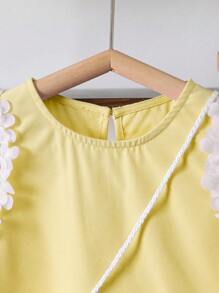 SHEIN Bộ 2 món cho bé gái áo yếm họa tiết hoa 3D màu tương phản và quần xếp ly - Màu vàng - Xem 6