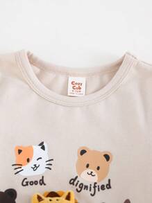 Cozy Pixies 2pcs/Set Baby Boy Cartoon Animal Print Knitted Soft Round Neck Short Sleeve Pullover Top And Elastic Waist Shorts
