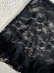 Swim Mod Vestido envolvente de playa con ribete de encaje negro, falda con cintura elástica como cubierta de traje de baño para mujer