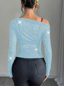 Calvaya Women's Sequined Design Sexy Blouse, Standard Size