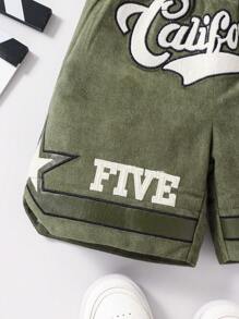Young Boy Cool Letter Embroidered Shorts, Summer Kids Clothes Boys Shortskids Shorts For Boysshorts For Kids Boygetaway,Holiday,Travel,Relax,Sunbathing,Summer - Army Green - View 5