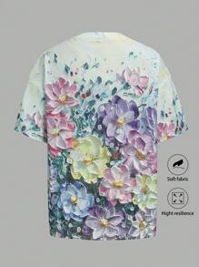 INAWLY 女士圆领短袖优雅花卉图案上衣，春夏针织套头衫秋冬 - 彩色 - 查看 2