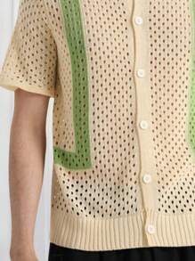 Manfinity Homme Áo thun dệt kim đơn hàng ngày tay ngắn màu tương phản dành cho nam - Nhiều màu - Xem 7