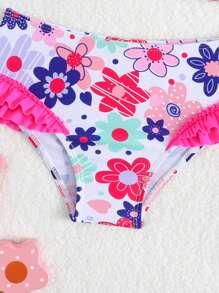 2pcs/Set Young Girl Swimwear, Random Printed, Fly Edge Loose' - Multicolor - View 5