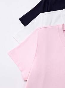SHEIN EZwear 3 件套 V 领针织休闲短袖 T 恤套装，适合日常穿着