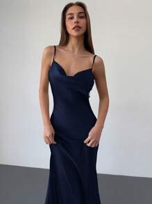 Aloruh Vestido elegante de mujer con escote drapeado, decoración floral 3D y espalda descubierta