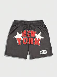 ROMWE MEN Street Life Men Jersey Letter Print Short Sleeve T-Shirt And Shorts Set - Multicolor - View 3